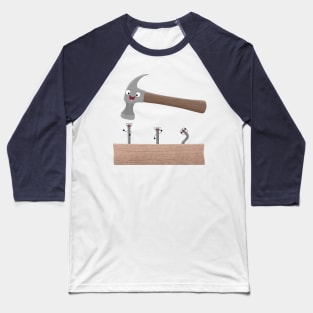 Cute, funny hammer and nails woodwork cartoon illustration Baseball T-Shirt